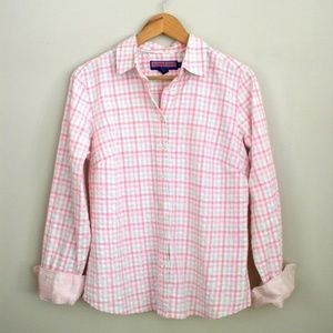 Vineyard Vines Pink Gingham Plaid Flip Cuff Blouse